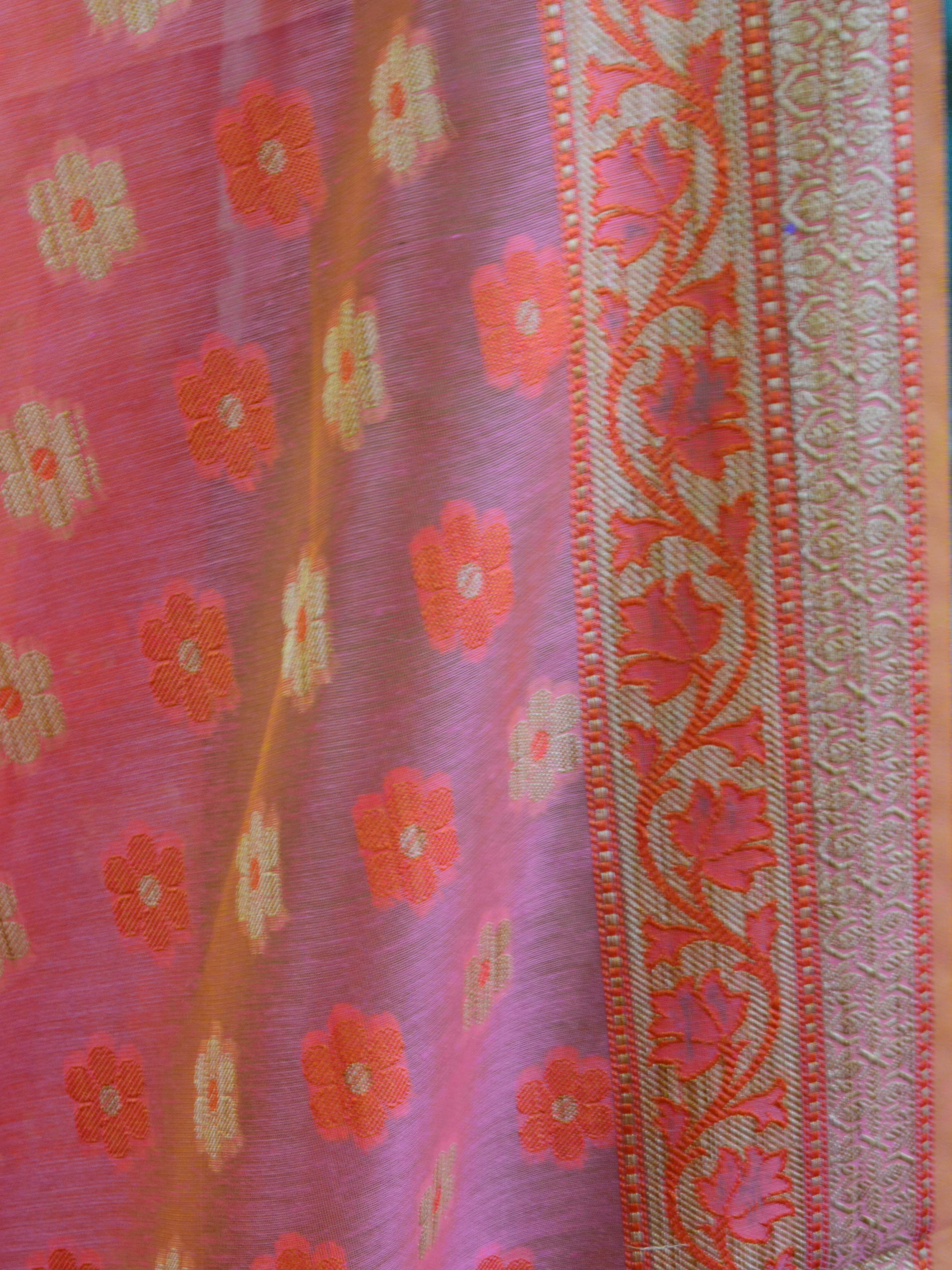 Banarasee Salwar Kameez Cotton Silk Fabric With Contrast Peach Meena Dupatta-Blue