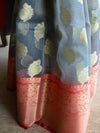 Banarasee Cotton Silk Saree With Zari Buta Design Contrast Border-Grey