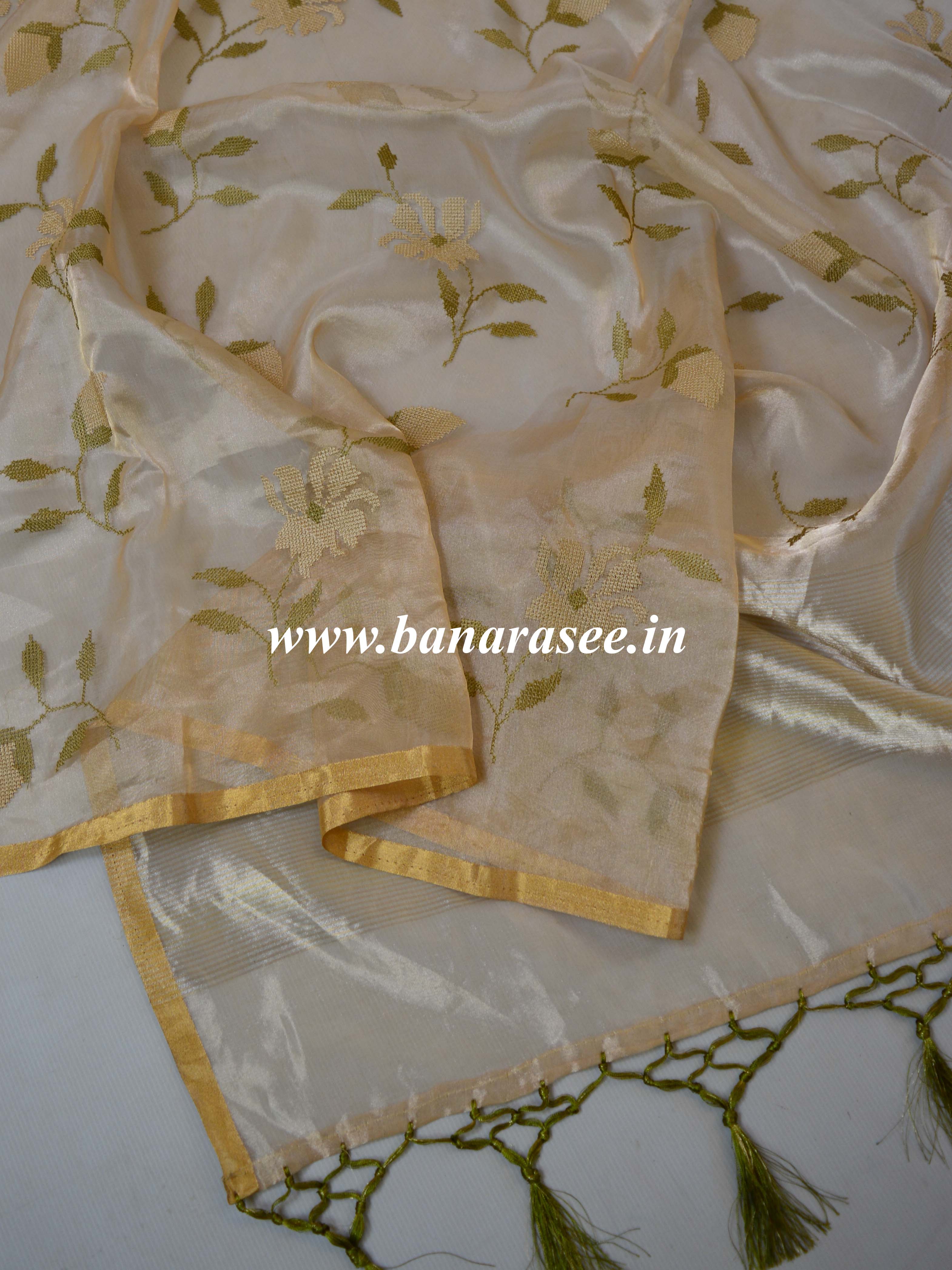 Banarasee Handloom Pure Tissue Silk Embroidered Saree-Gold