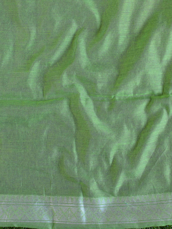 Banarasee Cotton Jamdani Saree With Resham Jaal-Green
