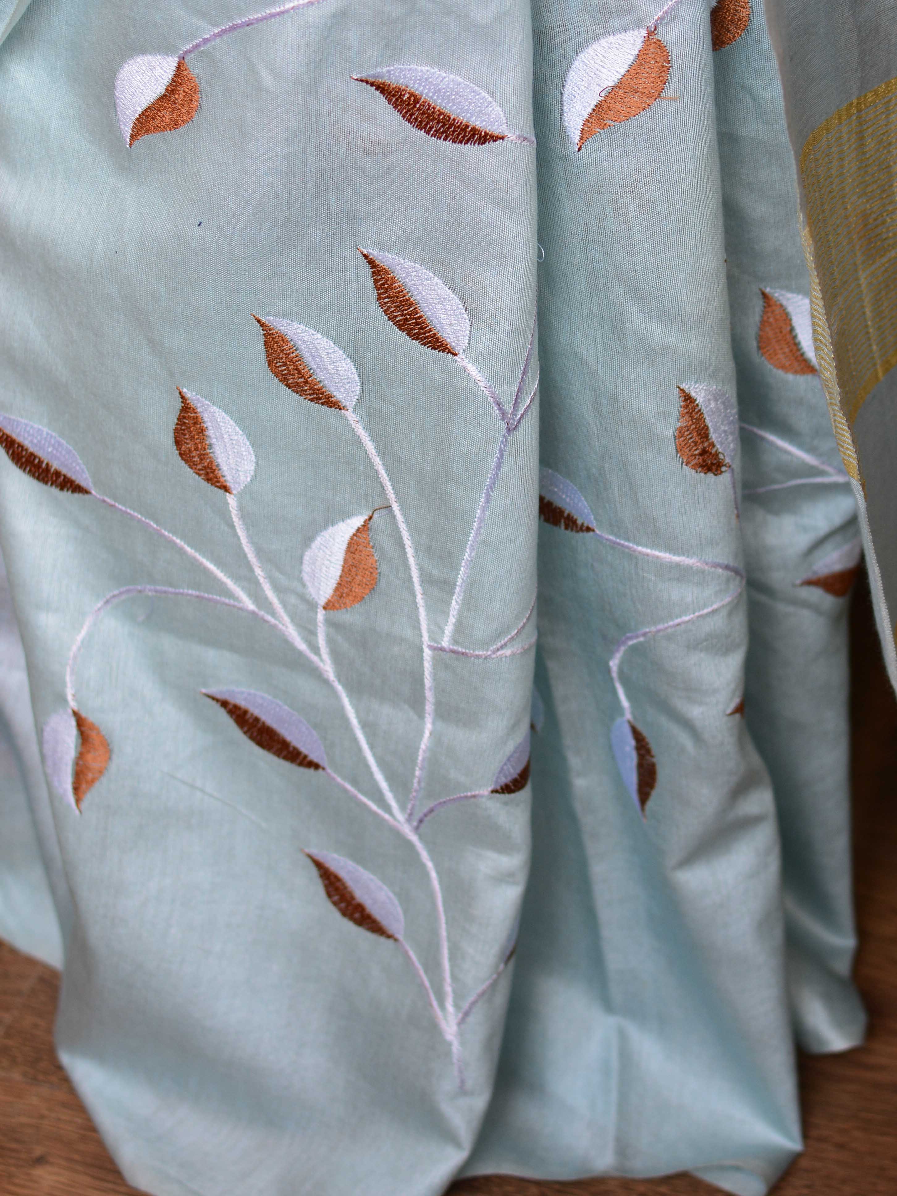 Bhagalpur Handloom Art Silk Embroidery Work Saree-Grey