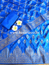 Banarasee Handwoven Semi-Silk Salwar Kameez Fabric With Zari Buta Design-Blue