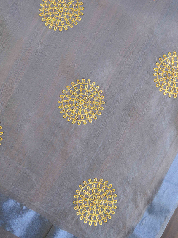 Banarasee Embroidered Gold Buta Design Organza Dupatta-Grey