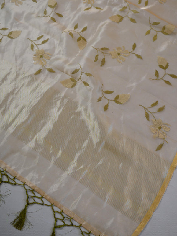 Banarasee Handloom Pure Tissue Silk Embroidered Saree-Gold