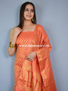 Banarasee Salwar Kameez Cotton Silk Gold Zari Buti Woven Fabric-Orange