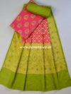 Banarasee Cotton Silk Zari Woven Hand-Painted Salwar Kameez Dupatta Set-Pink & Green