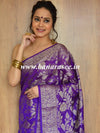 Banarasee Handwoven Semi-Chiffon Saree With Zari Floral Jaal Design-Purple