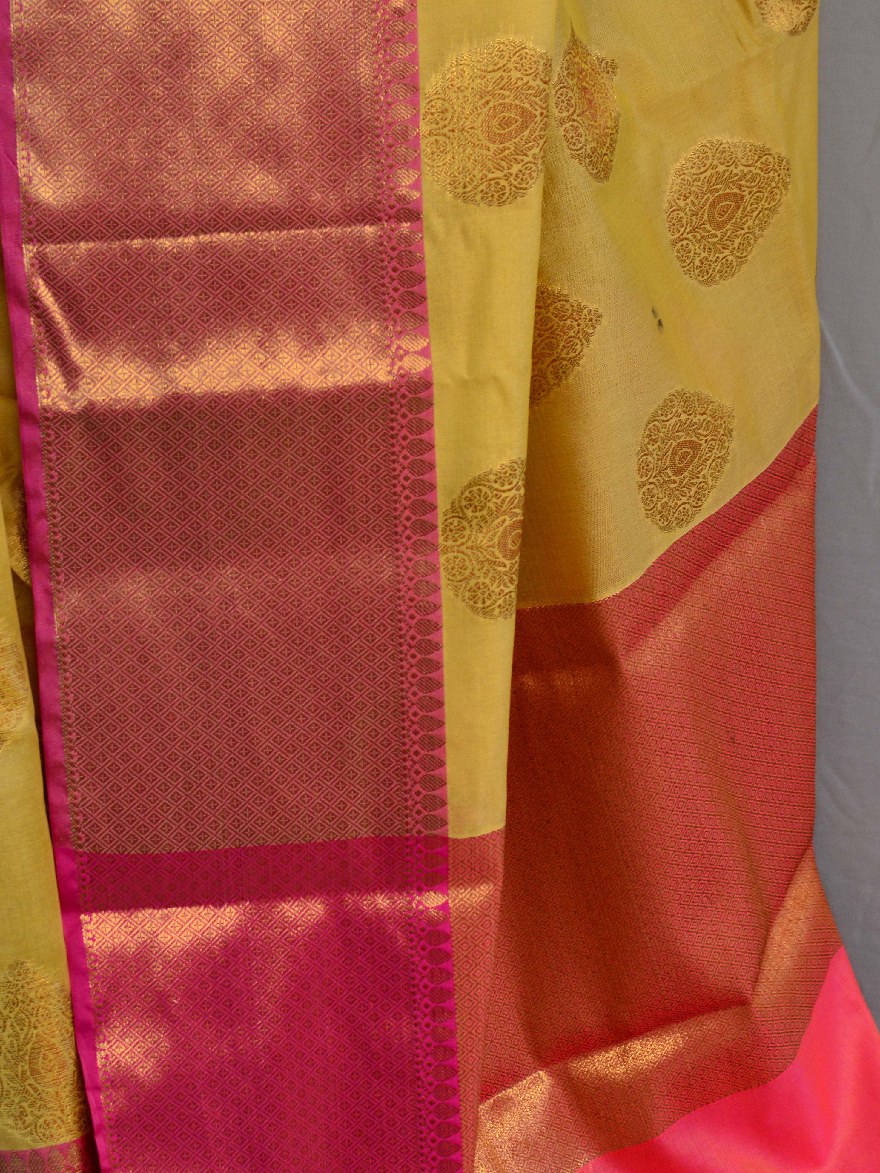Banarasee Cotton Silk Mix Saree With Antique Zari Buta Design-Yellow