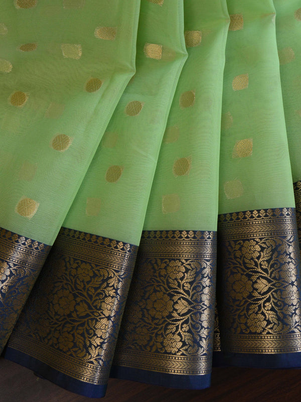 Banarasee Organza Mix Saree With Small Buti Design & Zari Border-Green