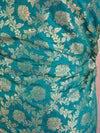 Banarasee Salwar Kameez Semi Silk Zari Jaal Work Fabric & Coral Dupatta-Teal Green