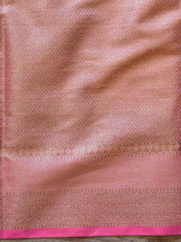 Banarasee Cotton Silk  Saree With Antique Zari Buti & Border-Peach