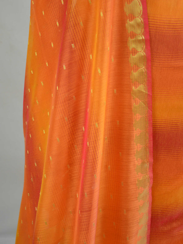Banarasee Chanderi Cotton Stripes Salwar Kameez  Fabric With Dupatta-Yellow