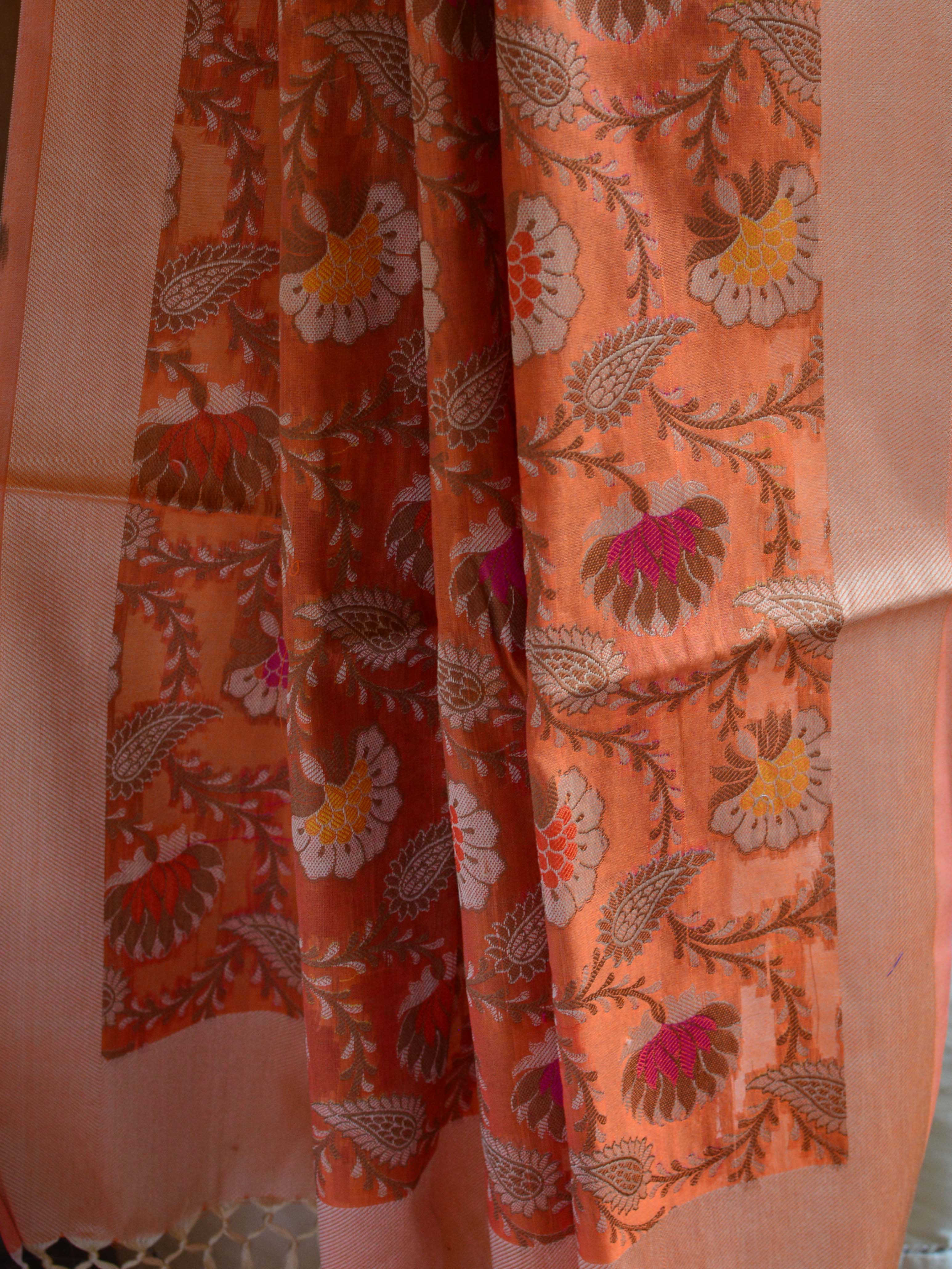 Banarasee Cotton Silk Multicolor Resham Work Dupatta-Rust