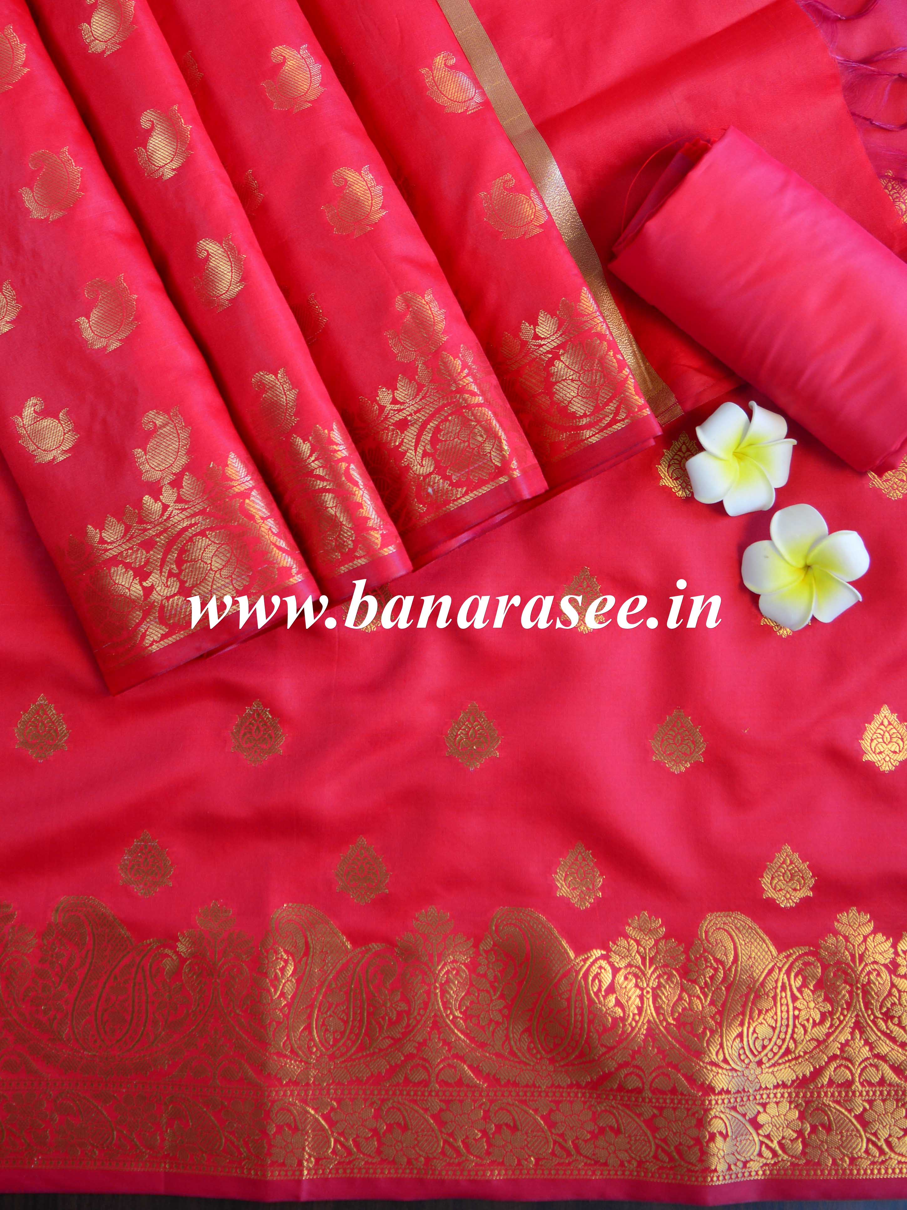 Banarasee Cotton Silk Salwar Kameez Fabric & Dupatta-Red