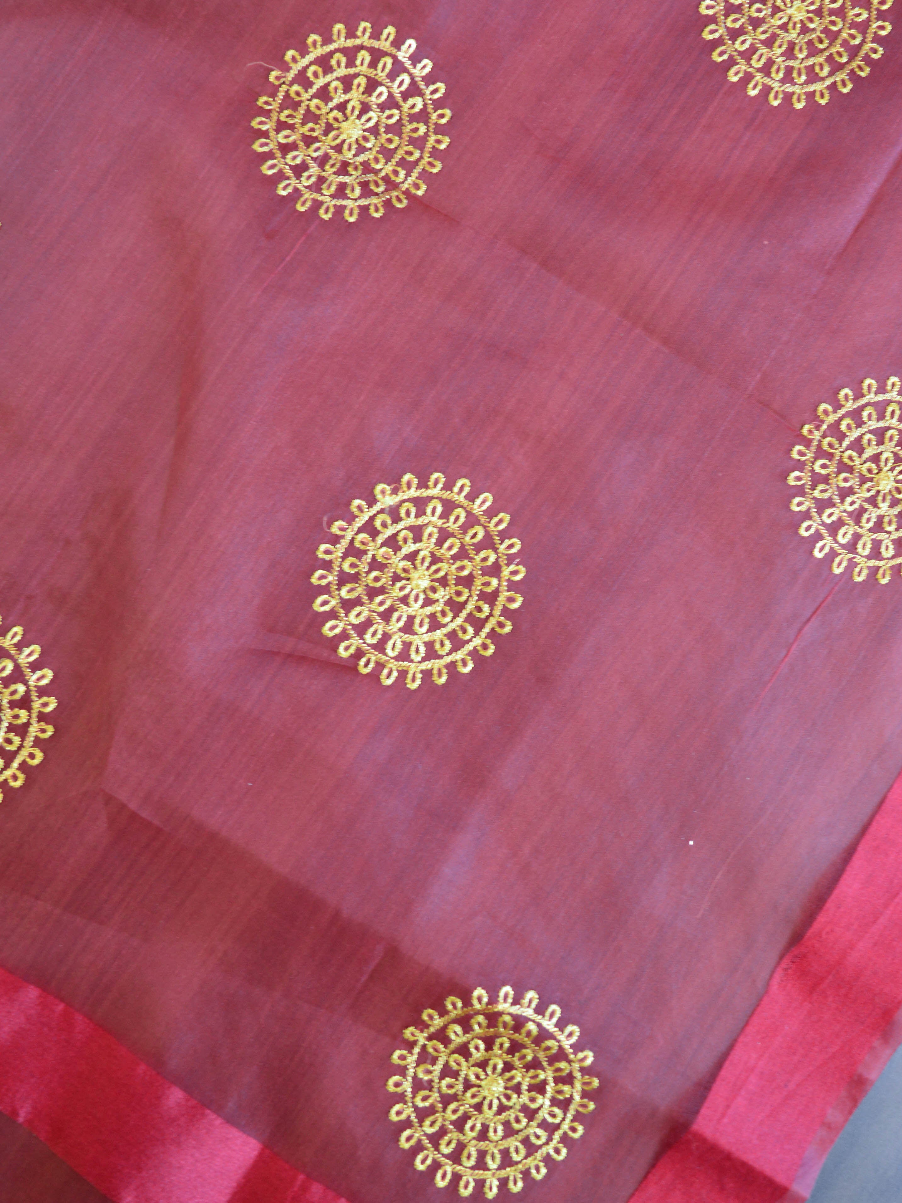 Banarasee Embroidered Gold Buta Design Organza Dupatta-Maroon