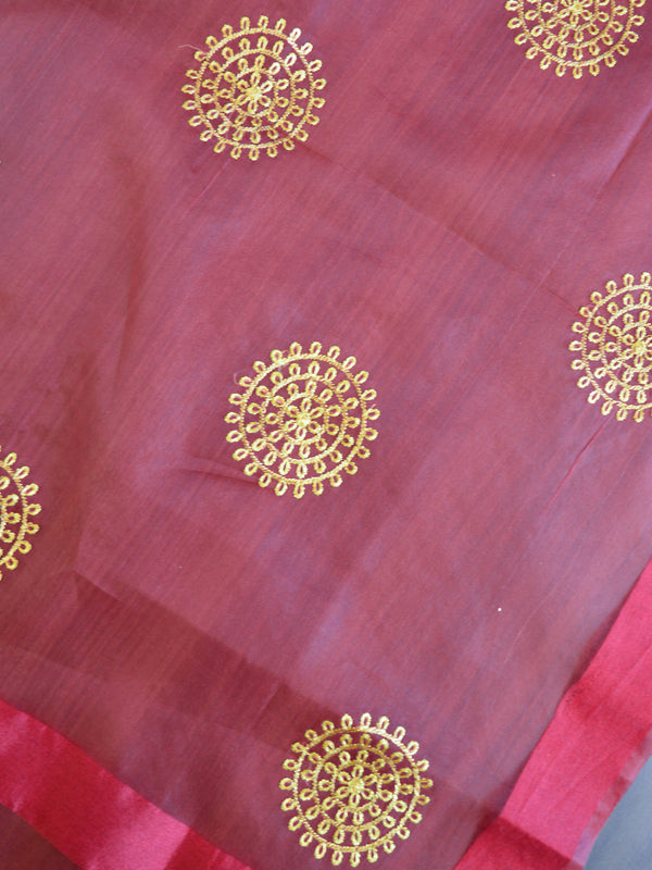 Banarasee Embroidered Gold Buta Design Organza Dupatta-Maroon