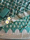 Banarasee Handwoven Semi-Silk Salwar Kameez Fabric With Zari Buta Design-Green
