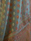 Banarasee Salwar Kameez Cotton Silk Fabric With Contrast Blue Meena Dupatta-Peach