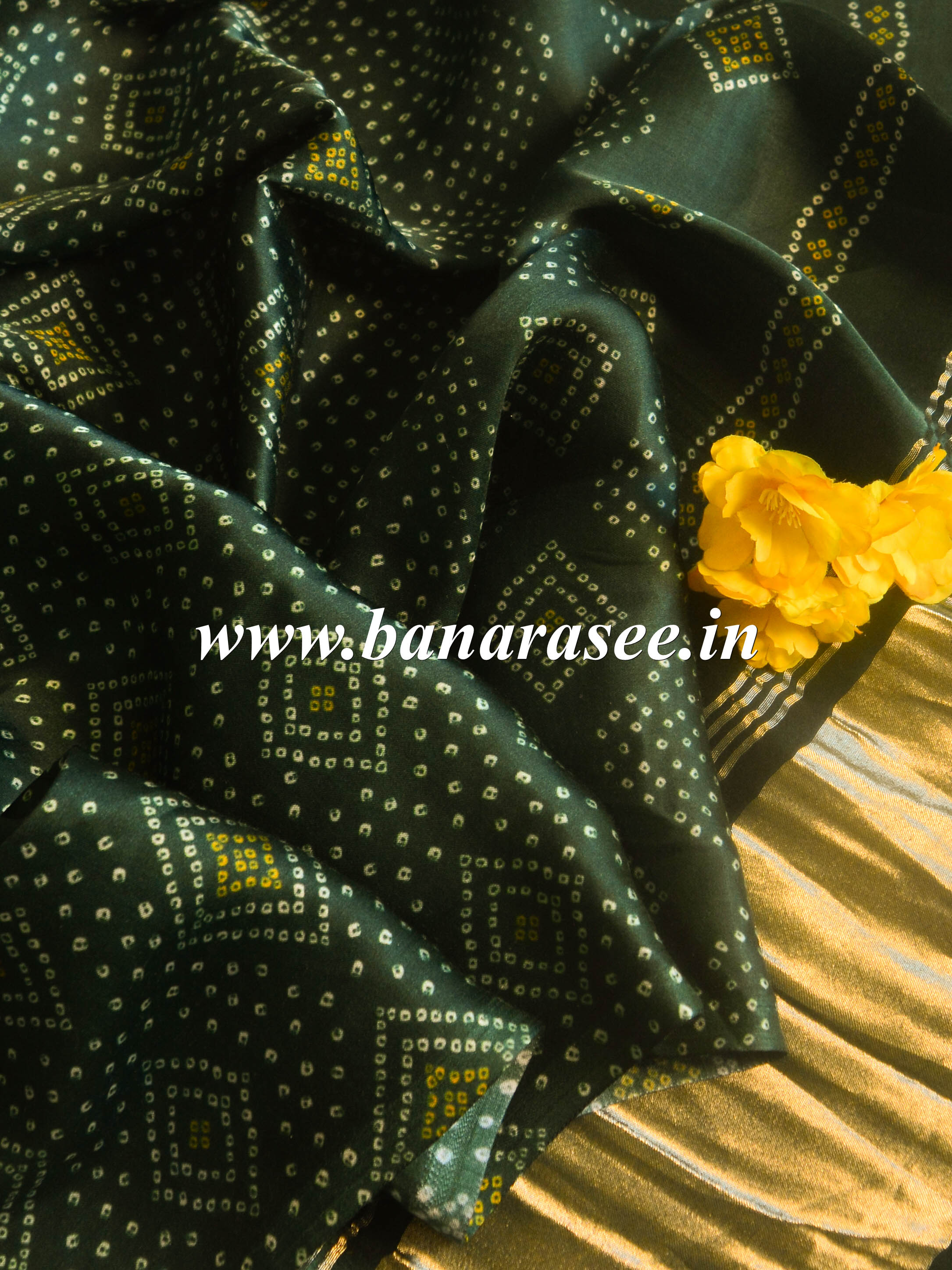 Banarasee Pure Gajji Silk Bandhej Design Dupatta-Green