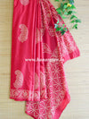 Handloom Mul Cotton Hand Print Saree-Red