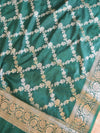Banarasee Handwoven Semi-Silk Salwar Kameez Fabric With Zari Buta Design-Green