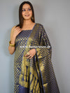 Banarasee Salwar Kameez Cotton Silk Gold Zari Buti Woven Fabric-Blue