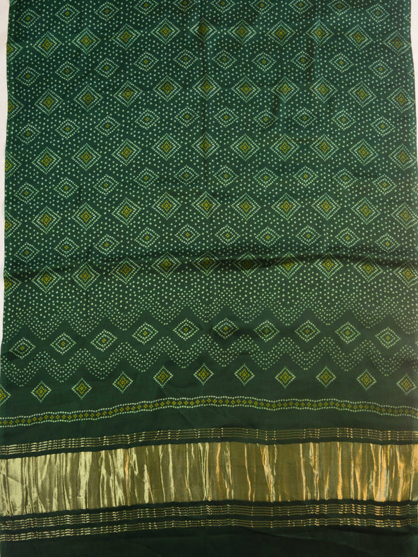 Banarasee Pure Gajji Silk Bandhej Design Dupatta-Green