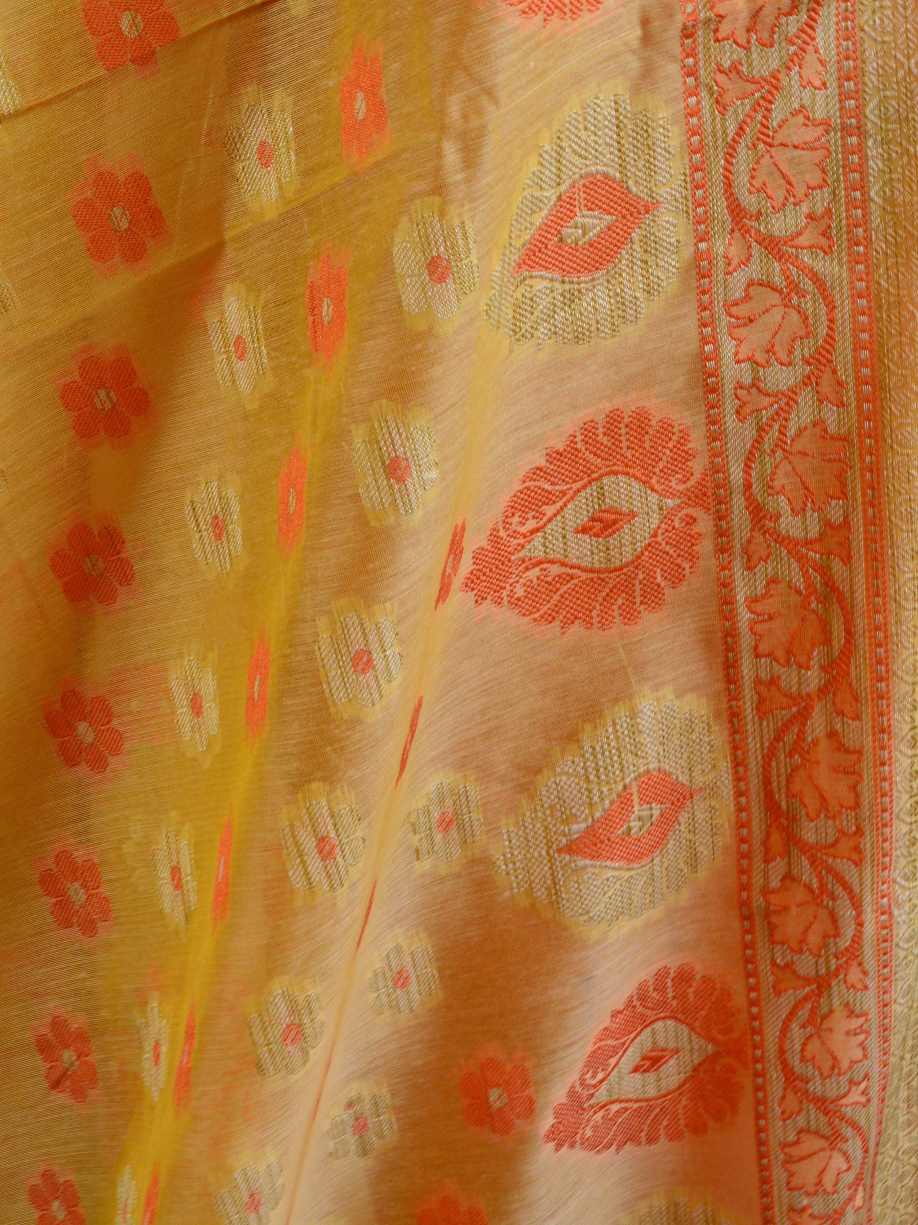 Banarasee Salwar Kameez Cotton Silk Fabric With Contrast Yellow Meena Dupatta-Peach
