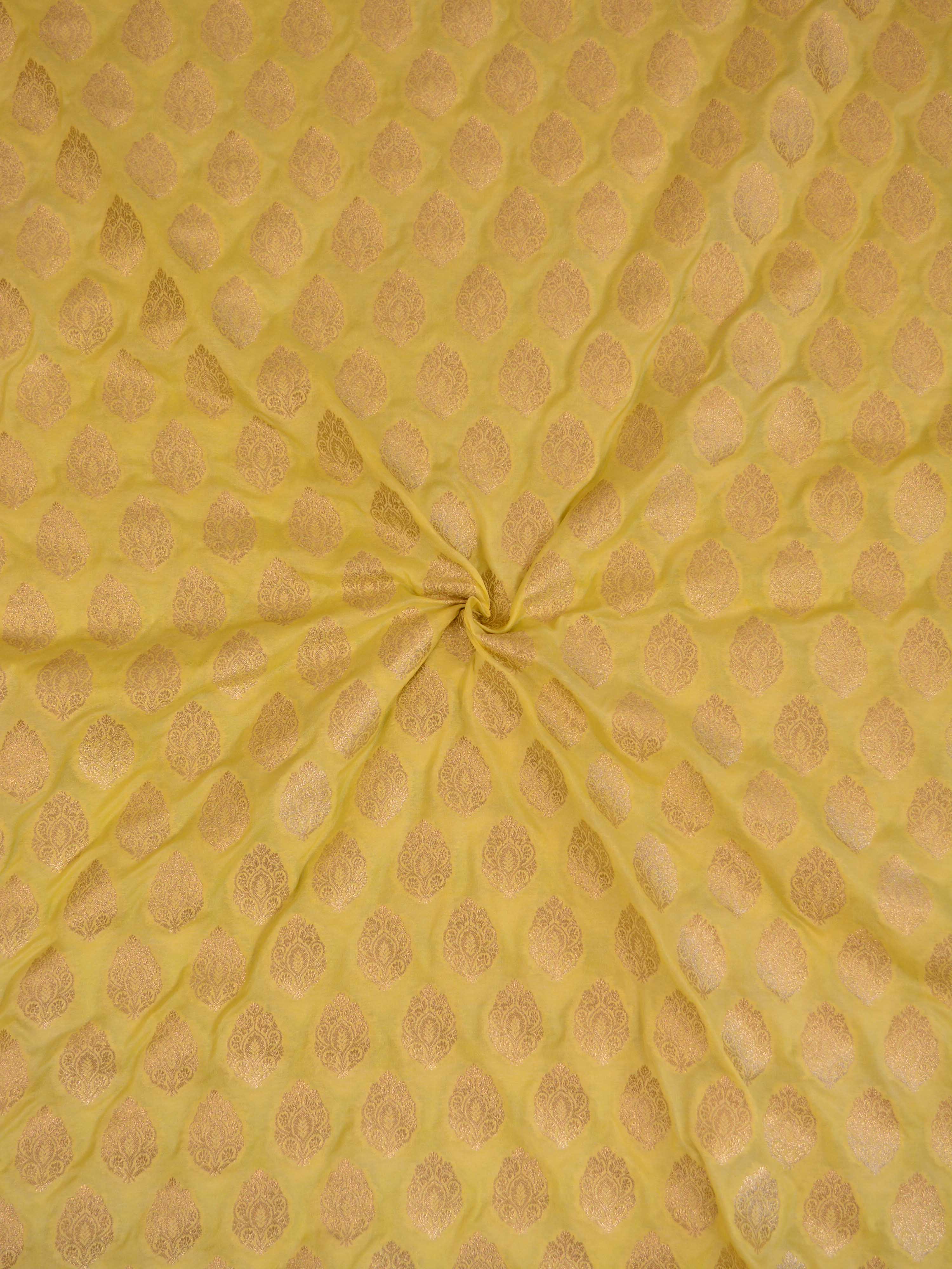Banarasee Zari Buti Semi Silk Fabric-Lemon Yellow