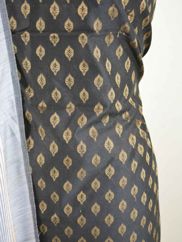 Banarasee Salwar Kameez Soft Cotton Resham Woven Fabric With Contrast Dupatta-Black