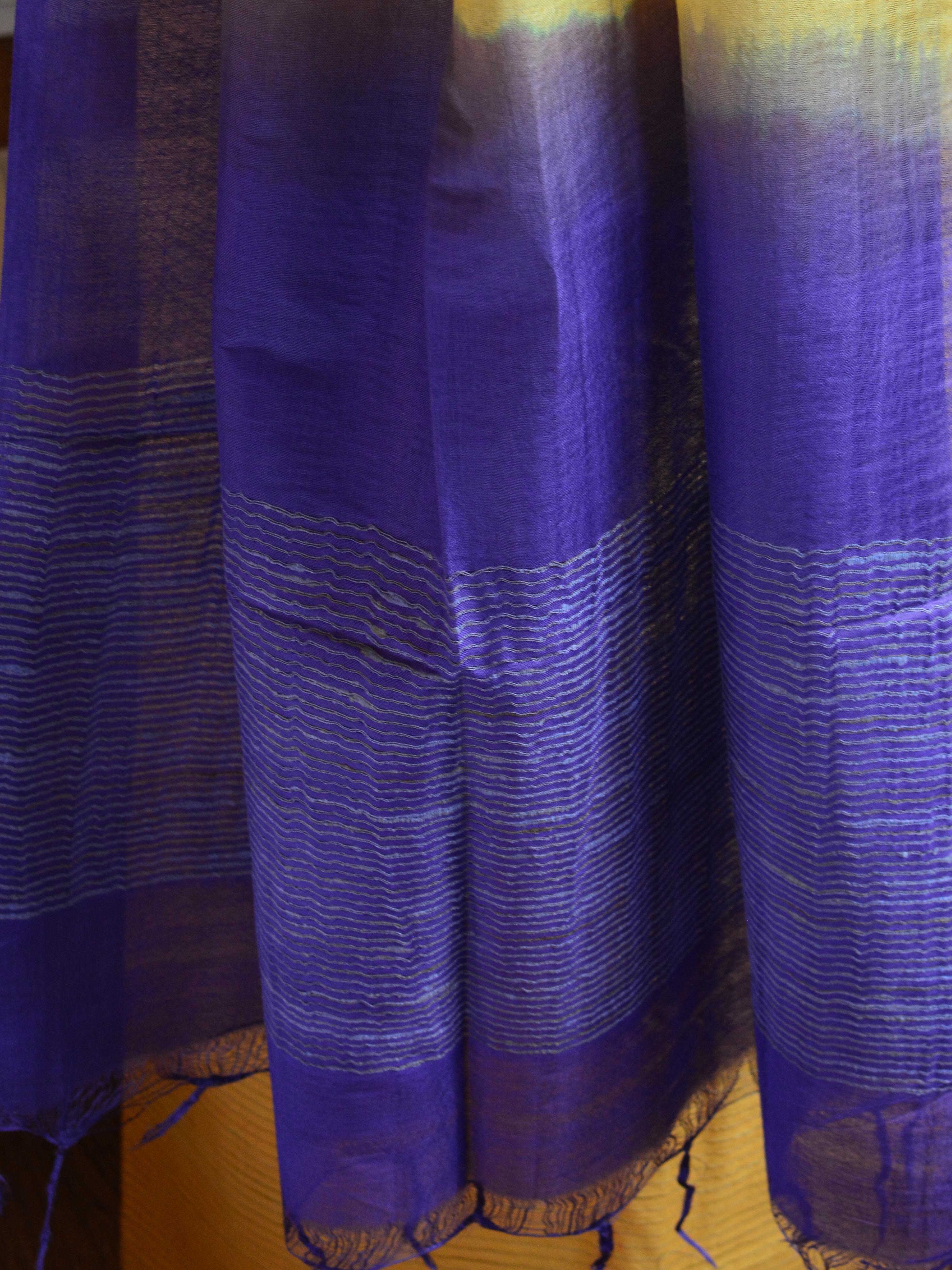 Bhagalpuri Ghichha Woven Salwar Kameez Fabric With Dual Color Dupatta-Yellow & Purple
