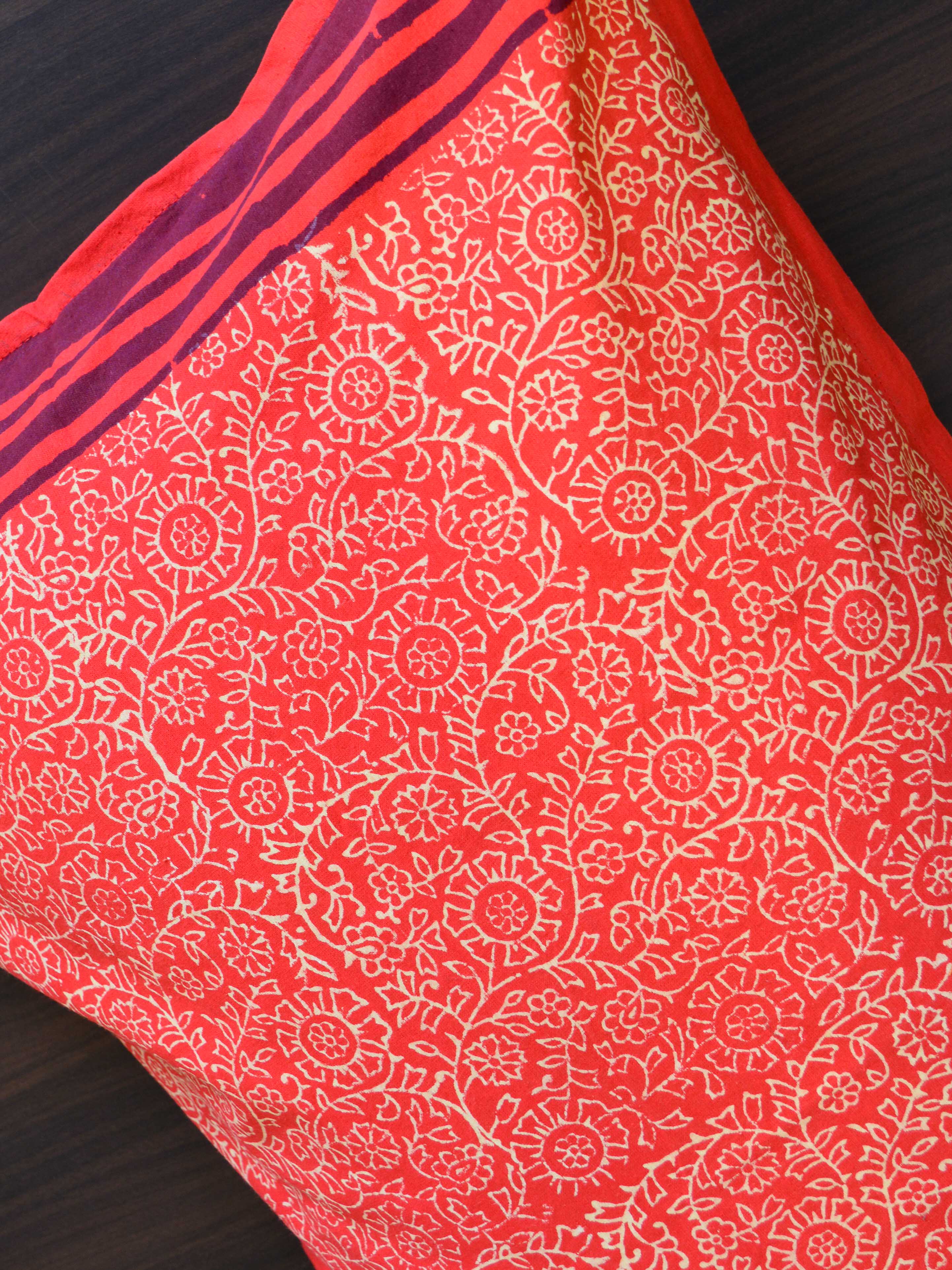 20x20  Cotton Handblock Printed King Size Bedsheet-Brown & Red