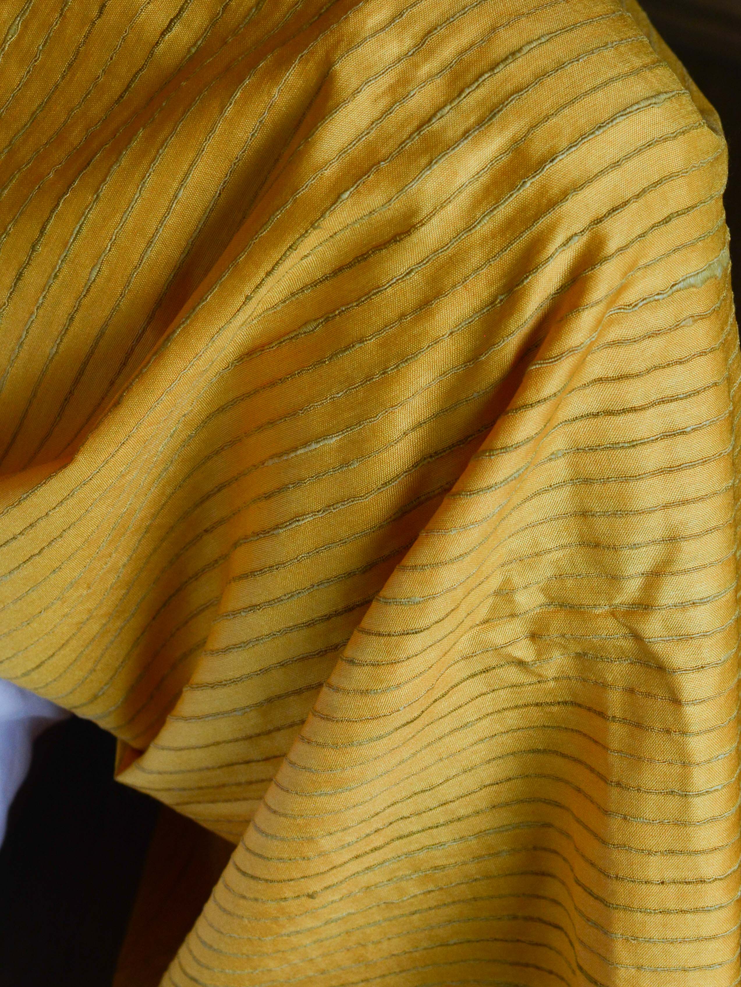 Bhagalpuri Ghichha Woven Salwar Kameez Fabric With Dual Color Dupatta-Yellow & Purple