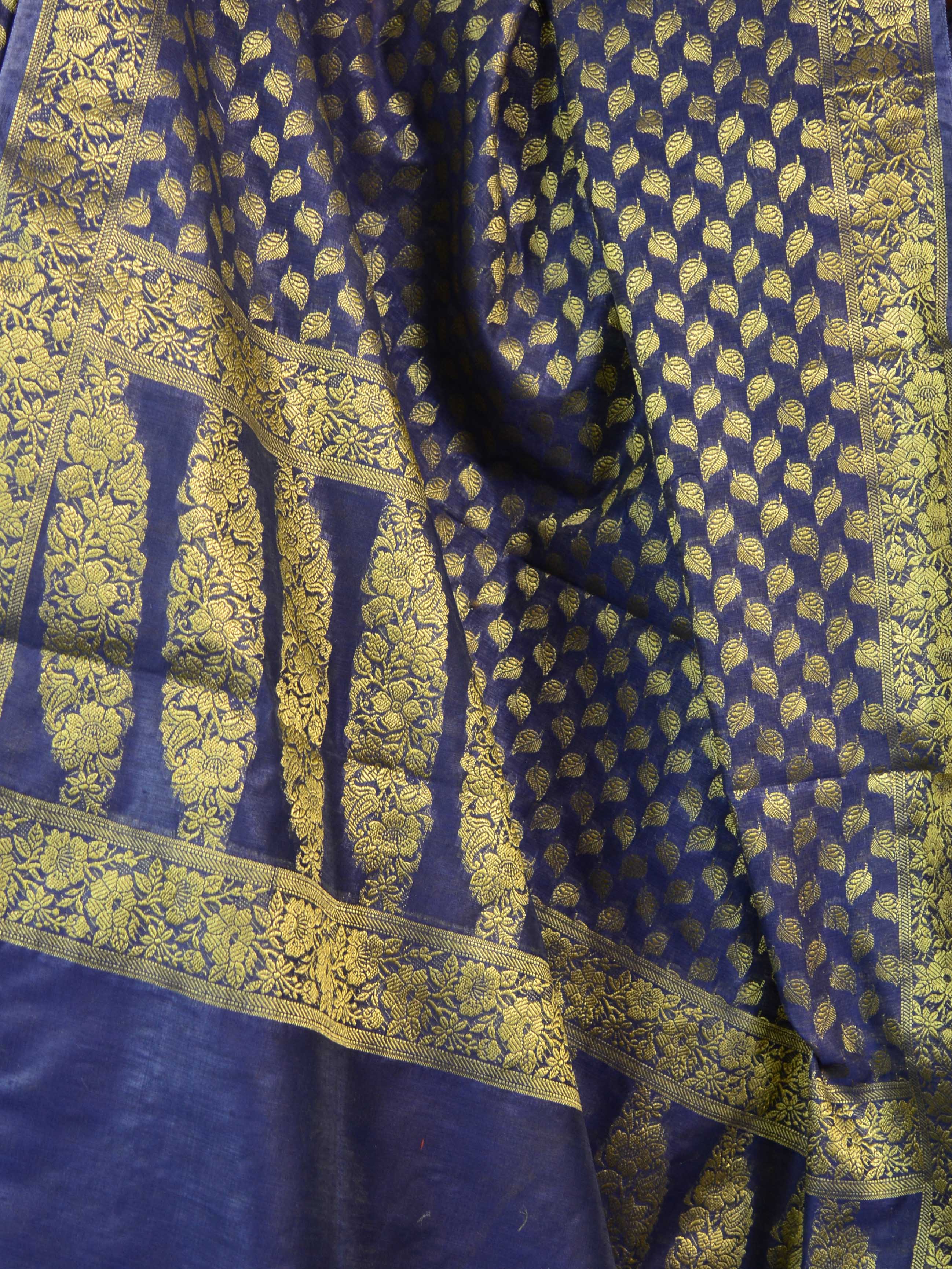 Banarasee Salwar Kameez Cotton Silk Gold Zari Buti Woven Fabric-Blue