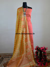 Banarasee Salwar Kameez Cotton Silk Fabric With Contrast Yellow Meena Dupatta-Peach