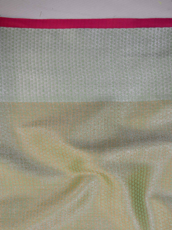 Banarasee Tissue Saree Buta Design & Silver Border-Pastel Green