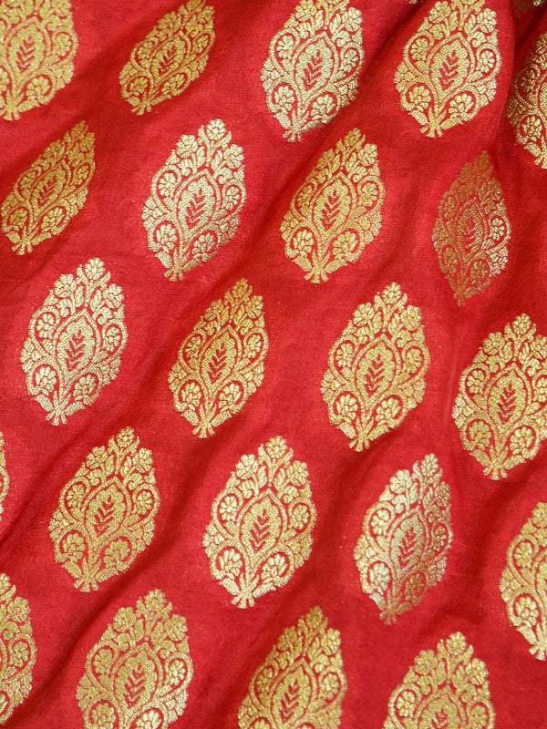 Banarasee Zari Buti Semi Silk Fabric-Maroon
