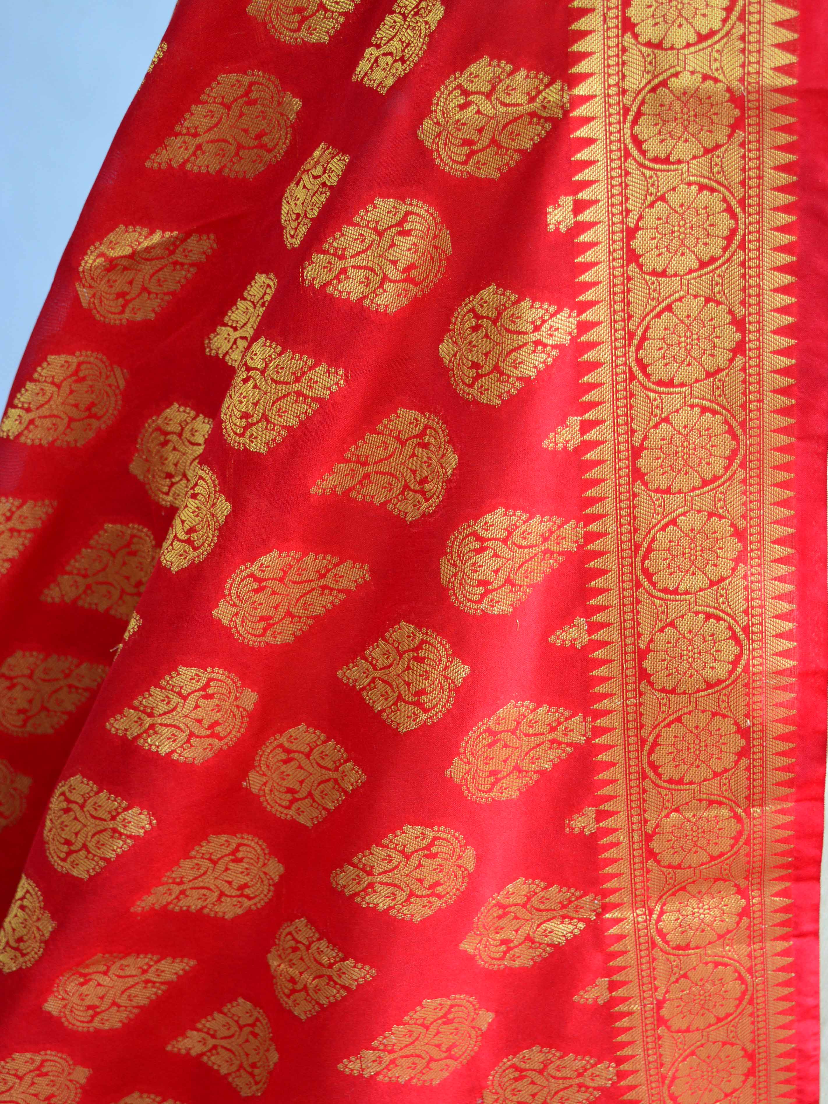 Banarasee Art Silk Dupatta With Drop Motif Design-Red