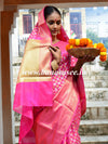 Banarasee Handwoven Semi Silk Saree With Skirt Zari Border & Sona Rupa Zari Buta-Pink