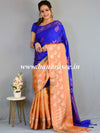 Banarasee Handwoven Semi-Chiffon Saree With Silver & Copper Zari & Dual Color-Blue & Beige