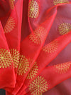 Banarasee Embroidered Gold Buta Design Organza Dupatta-Red