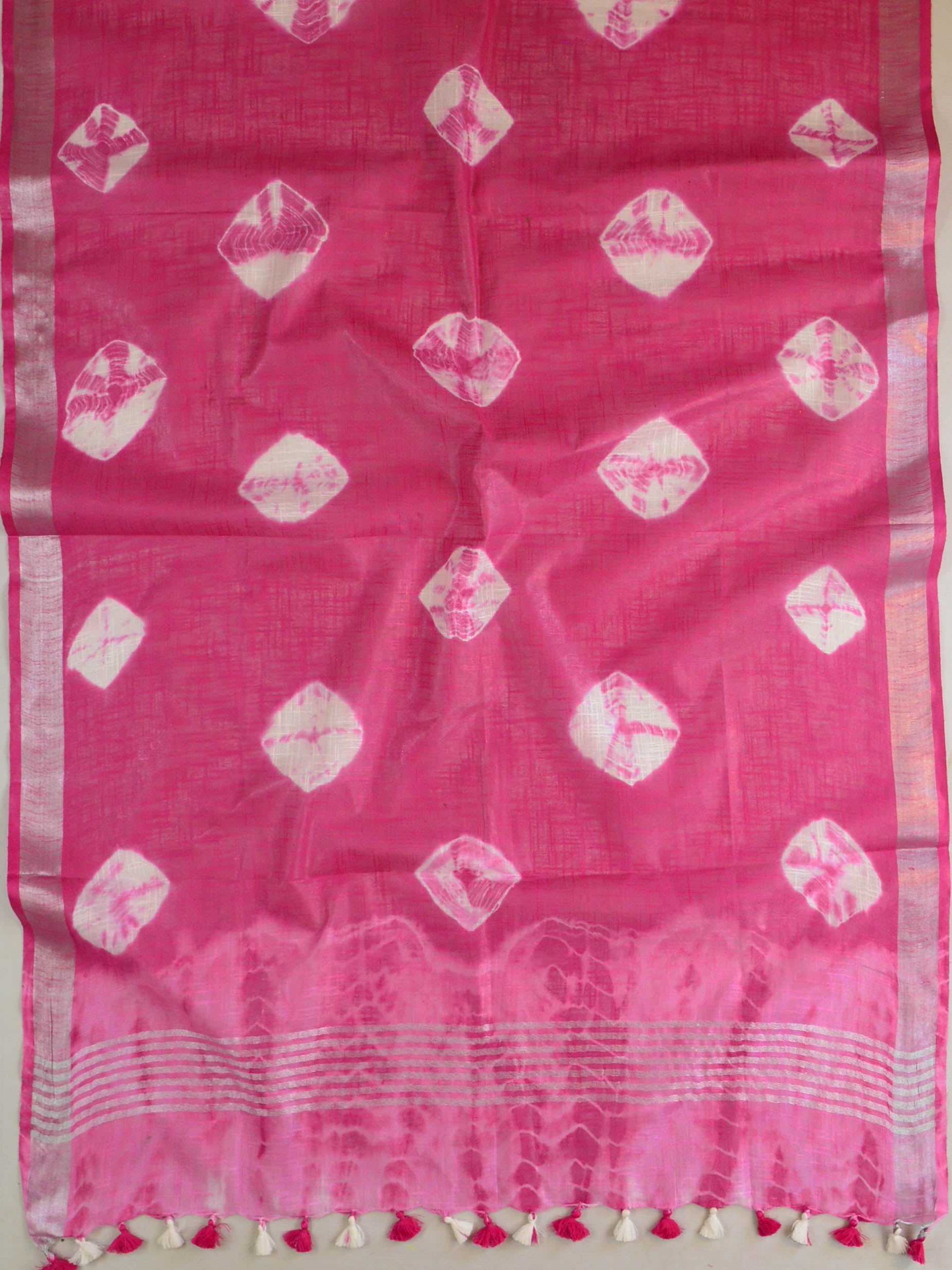 Bhagalpur Linen Cotton Shibori-Dyed Dupatta-Magenta