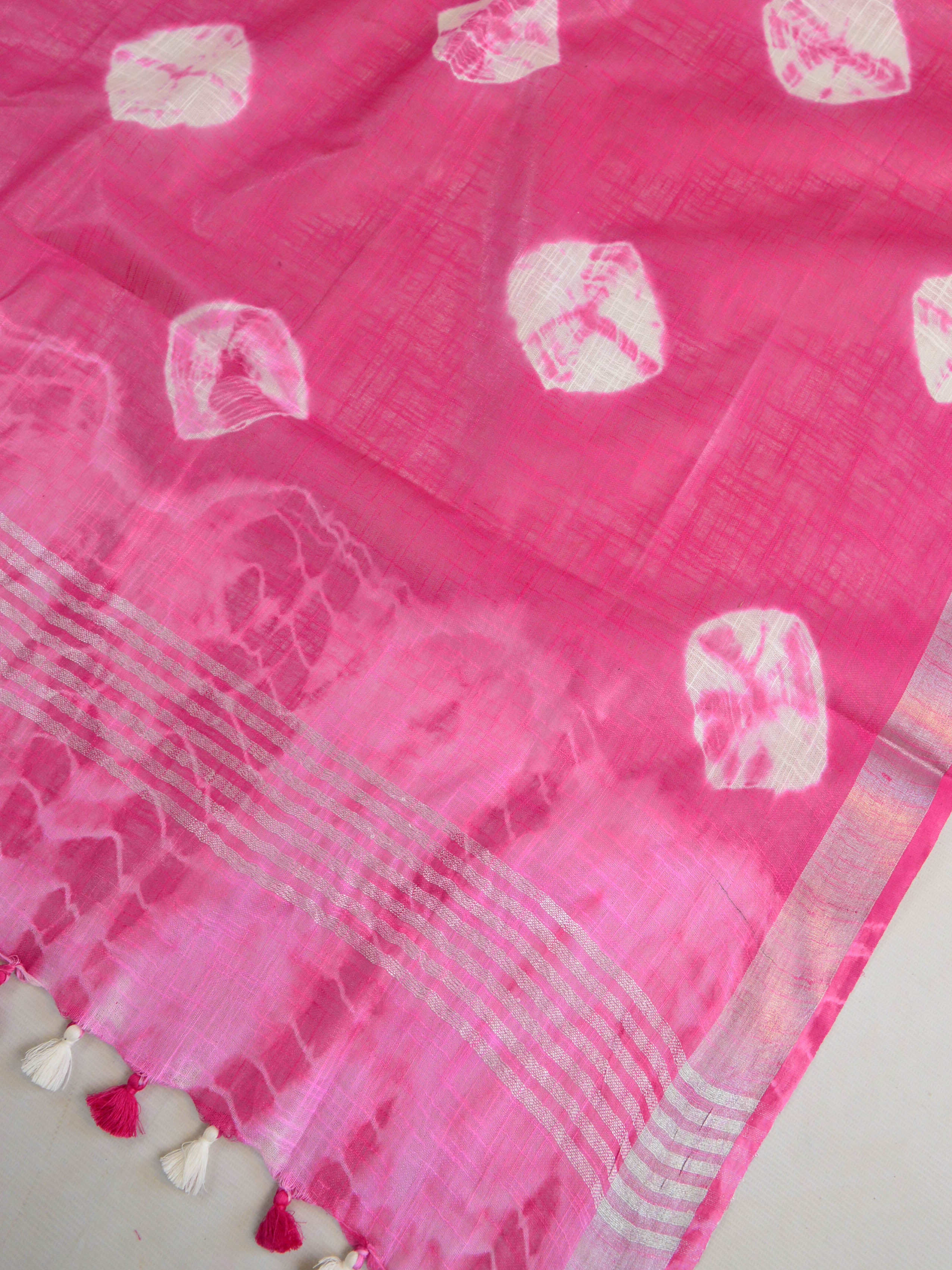 Bhagalpur Linen Cotton Shibori-Dyed Dupatta-Magenta