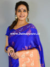 Banarasee Handwoven Semi-Chiffon Saree With Silver & Copper Zari & Dual Color-Blue & Beige