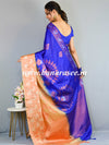 Banarasee Handwoven Semi-Chiffon Saree With Silver & Copper Zari & Dual Color-Blue & Beige