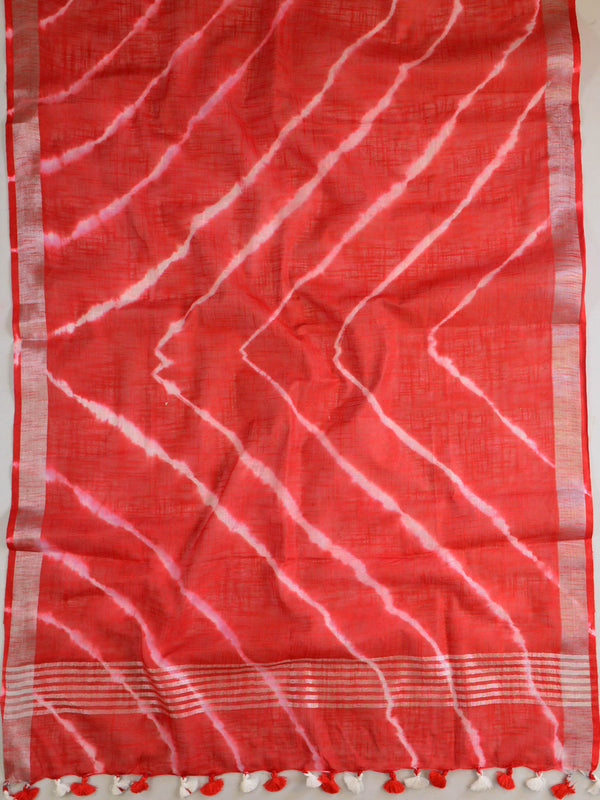 Bhagalpur Linen Cotton Shibori-Dyed Dupatta-Red