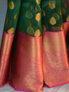 Banarasee Organza Mix Saree With Antique Zari Buti & Skirt Border-Green