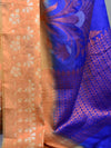 Banarasee Handwoven Semi-Chiffon Saree With Silver & Copper Zari & Dual Color-Blue & Beige