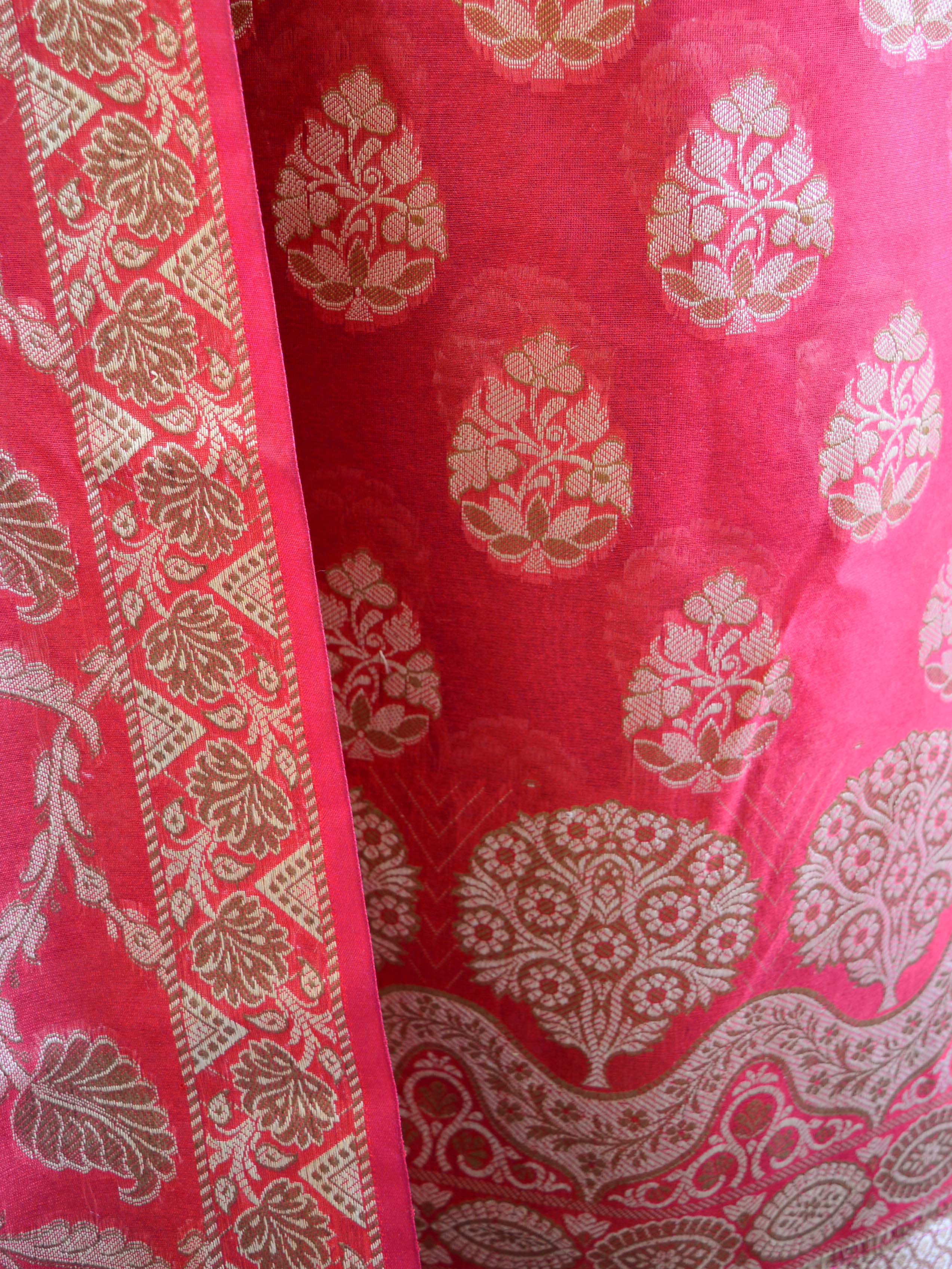 Banarasee Salwar Kameez Cotton Silk Resham Buti Woven Fabric-Red