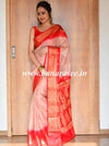 Banarasee Handwoven Semi-Chiffon Saree With Copper Zari Work-Fawn & Red